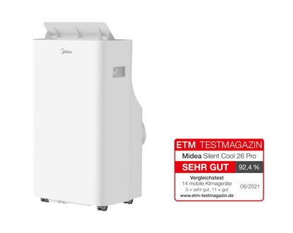 Midea Silent Cool 26 Pro mobile Klimaanlage mit ETM Testmagazin Siegel 'Sehr Gut' 92,4%