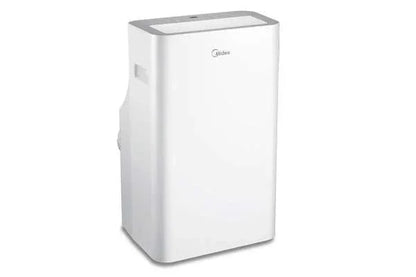 Weißes mobiles Klimagerät mit modernem Design und Midea-Logo, ideal für energieeffiziente Kühlung zu Hause